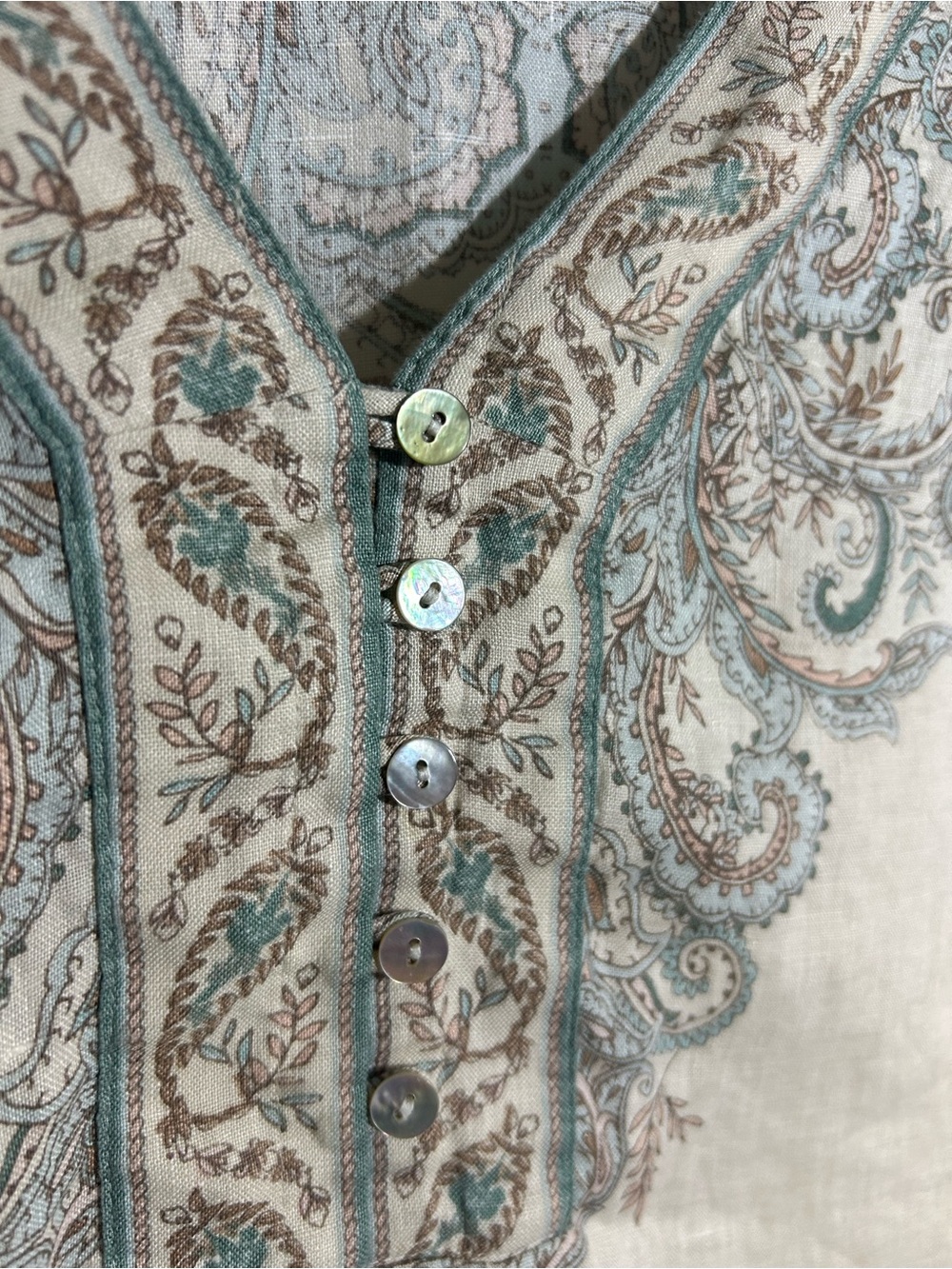 J. Jill Love Linen paisley buttoned V-neck Size XL Cream tunic 3/4 sleeve - Picture 5 of 13